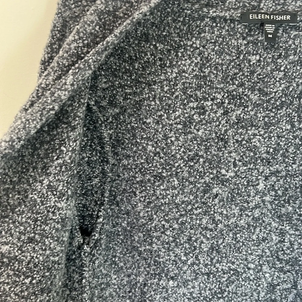 EILEEN FISHER Charcoal Gray Wool Cashmere Blend Nubby Cardigan Sweater Size M